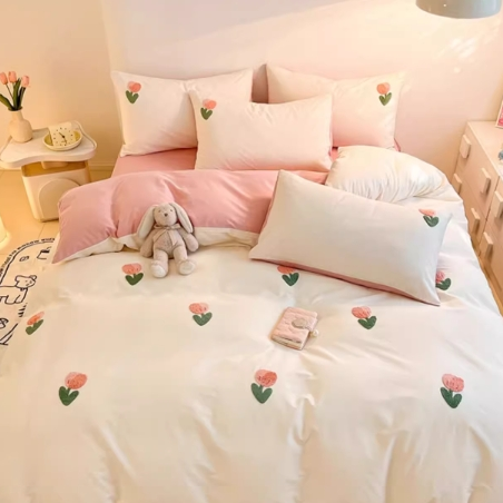 无印良品韩系少女心纯棉床上四件套全棉粉色床品三件套被套床单4 199元