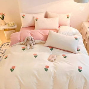 无印良品韩系少女心纯棉床上四件套全棉粉色床品三件套被套床单4