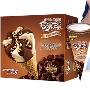 巧乐兹 伊利巧乐兹香草巧克力口味脆皮甜筒冰淇淋73g*6支/盒