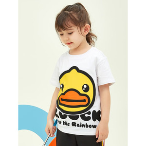 B.Duck 小黄鸭童装儿童短袖T恤男童上衣薄款小女孩夏装 白色