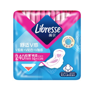 薇尔 Libresse 卫生巾姨妈巾 日用卫生巾V感系列240*40片 亲肤蚕丝触感 超强吸收