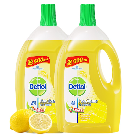 Dettol 滴露 地板清洁剂 2L*2瓶木地板瓷砖擦拖洗地机可用 非草酸保养蜡乳胶漆清洁片柠檬清香 49.9元
