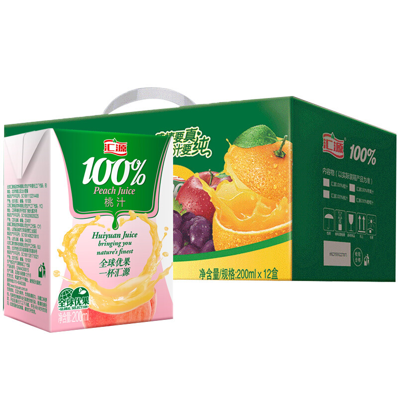 汇源 100%果汁桃汁礼盒200ml*12盒多种维生素饮料 整箱礼盒 17.47元
