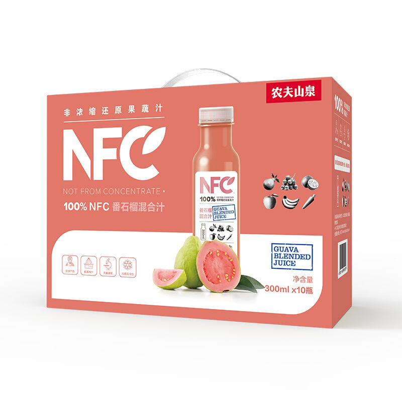 NONGFU SPRING 农夫山泉 NFC果汁饮料 100%NFC番石榴混合汁300ml*10瓶 礼 53.87元