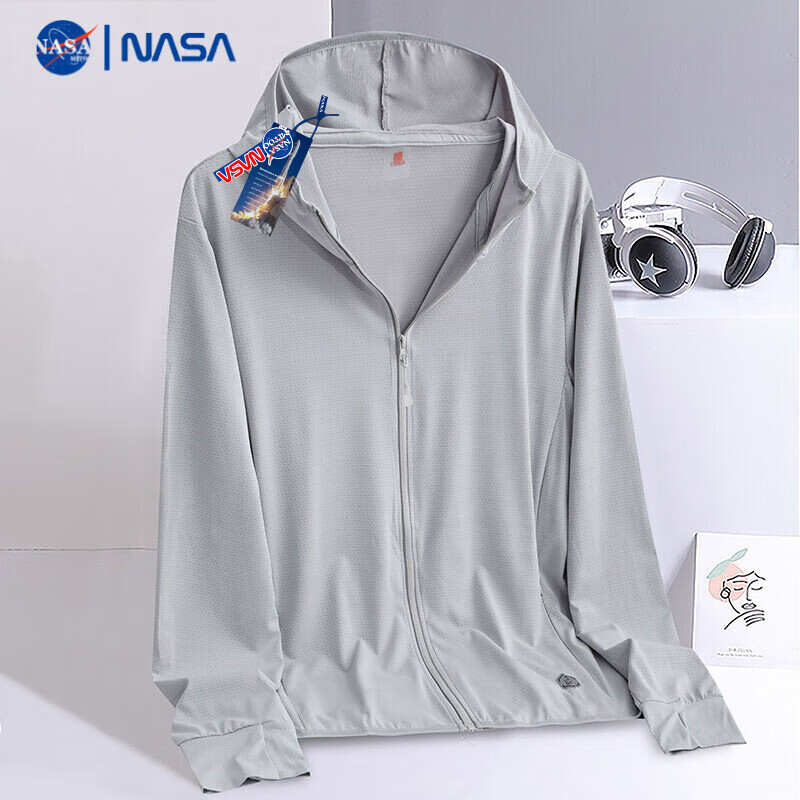 NASA MITOO 联名情侣款连帽纯色皮肤衣 男-灰色 XL 36.9元
