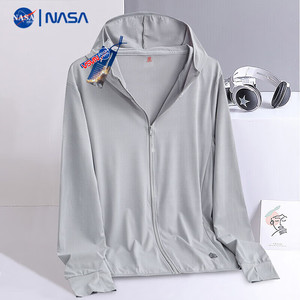 NASA MITOO 联名情侣款连帽纯色皮肤衣 男-灰色 XL