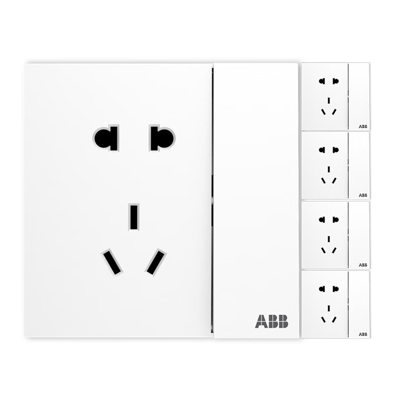 ABB 盈致系列 白色 五孔带开关（可单独控制灯）五只装 11.6元