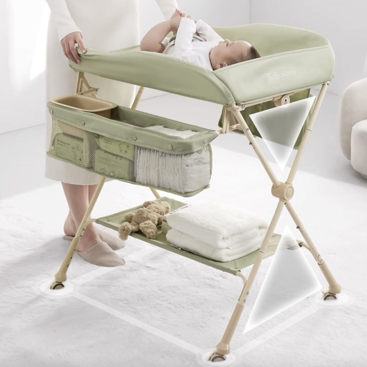 babycare尿布台婴儿护理台多功能换尿布抚触洗澡便携可折叠婴儿床 329元