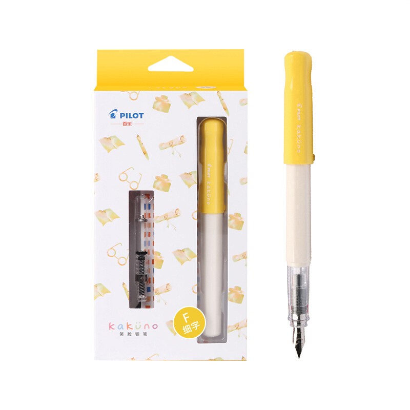 PILOT 百乐 钢笔 kakuno系列 FKA-1SR 淡黄色白杆 F尖 墨囊+吸墨器盒装 54.69元