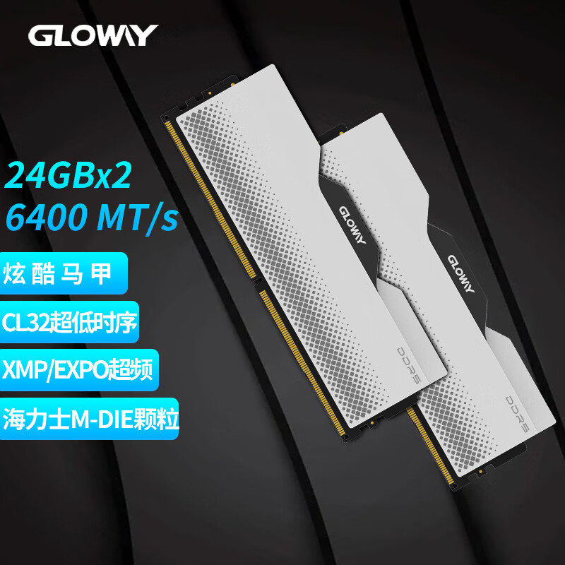 GLOWAY 光威 龙武系列 DDR5 6400MHz 台式机内存 马甲条 白色 48GB 24GBx2 海力士M-die颗粒 849元