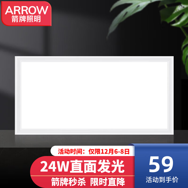 ARROW 箭牌卫浴 箭牌照明 厨房灯集成吊顶LED浴铝扣板平板灯卫生间300x600 43.9元