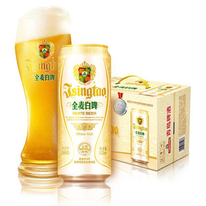 TSINGTAO 青岛啤酒 白啤11度 全麦白啤整箱 500mL*12罐+纯生200mL*8罐（含赠）
