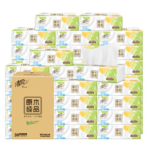 Breeze 清风 APP）抽纸 原木3层100抽*30包xs码 抽取式卫生纸 餐巾纸巾 整箱