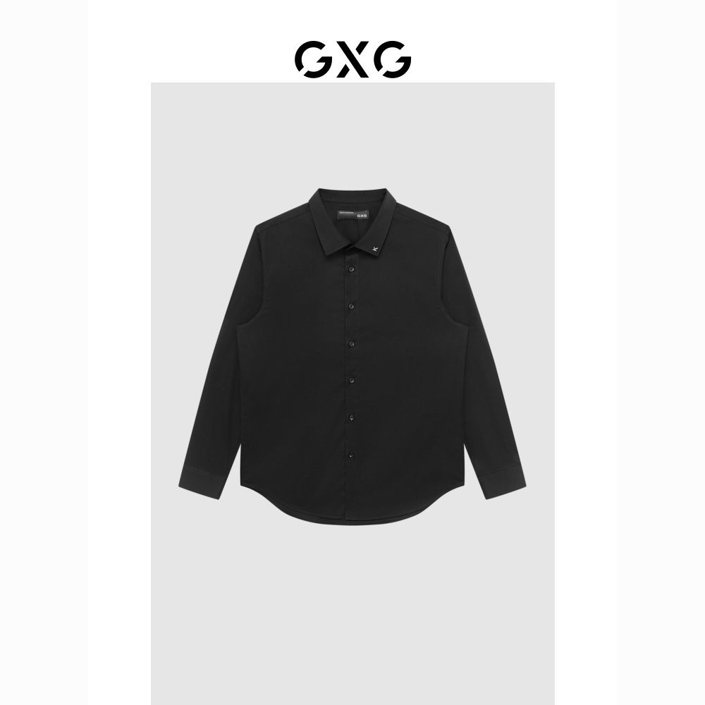GXG 男装 商场同款黑色免烫翻领长袖衬衫商务简约 22年秋季新品 91.85元