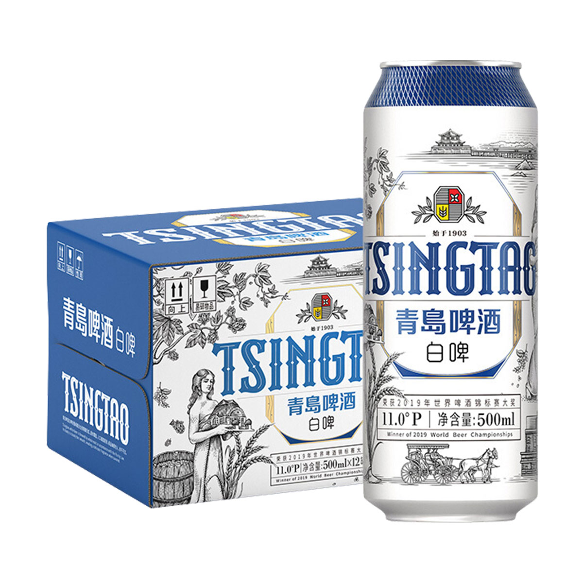 TSINGTAO 青岛啤酒 全麦白啤11度 德式小麦白啤酒 500mL 12罐+苏打水380ml*6瓶 62.86元