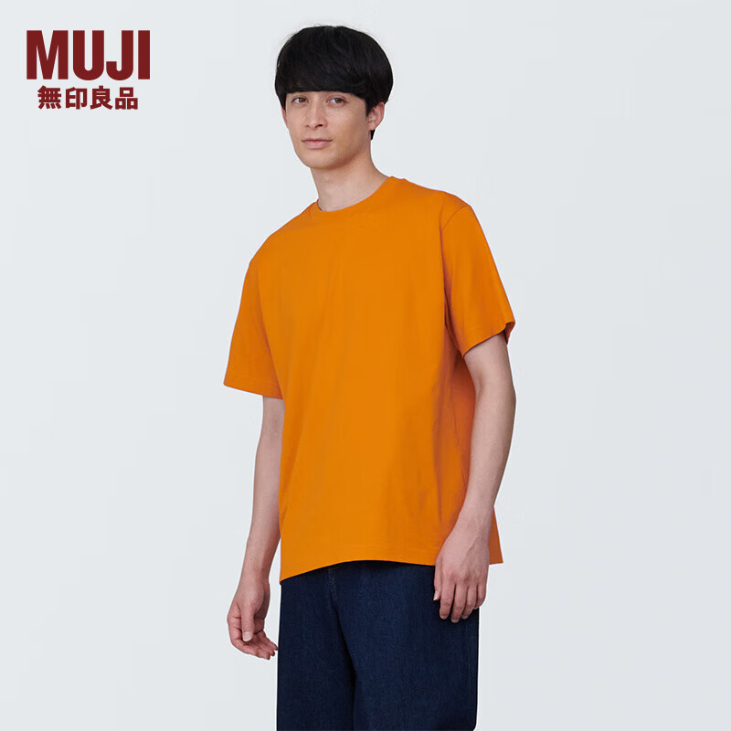 MUJI 無印良品 无印良品（MUJI）男式 天竺编织 圆领短袖T恤男士打底衫男款夏季新品 AB1MIA4S 橙色 M (170/92A) 58元