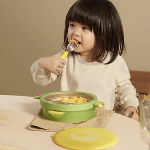 babycare宝宝餐盘分格盘不锈钢宝宝吃饭餐盘注水保温碗儿童餐盘