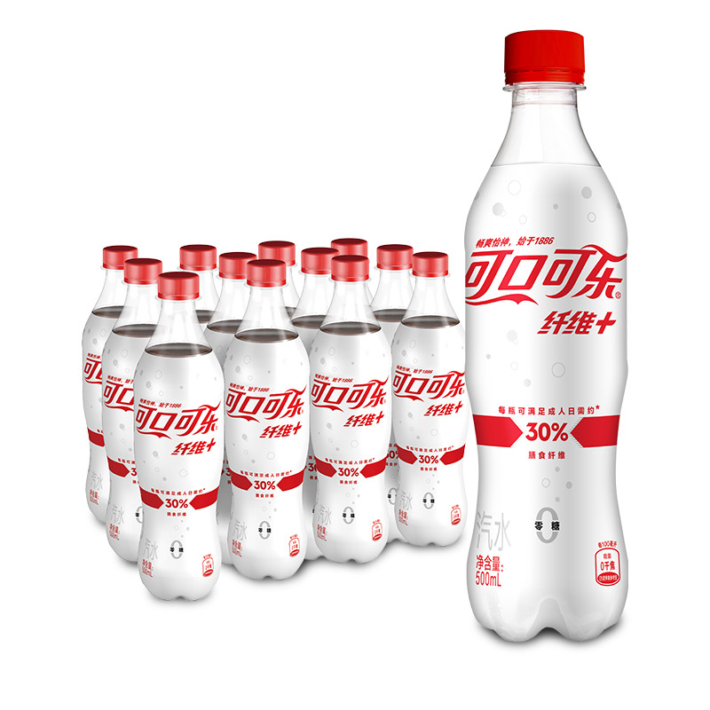 Coca-Cola 可口可乐 纤维+无糖零热量 汽水 碳酸饮料 500ml*12瓶 新老包装随机发货 28.02元