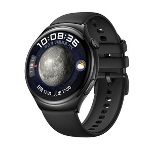 HUAWEI 华为 WATCH 4 eSIM 智能手表 46mm 黑色不锈钢表壳 黑色真皮表带（北斗、GPS、血氧、ECG）