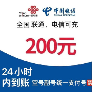 CHINA TELECOM 中国电信 24小时内 到账200元 （仅联通 电信可拍）