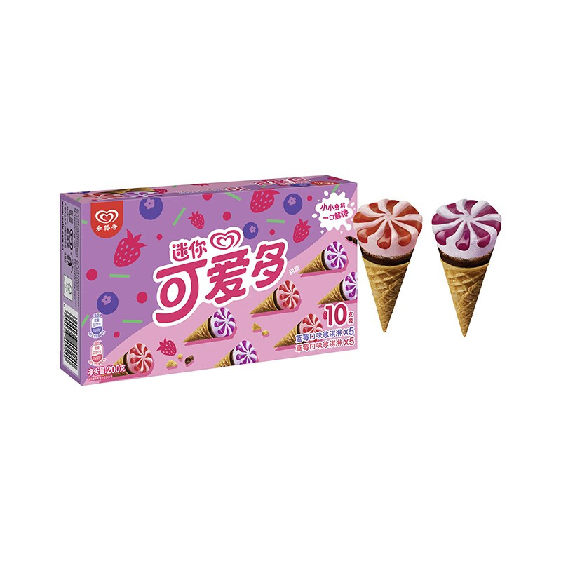 WALL'S 和路雪 可爱多和路雪 迷你可爱多|功夫熊猫 甜筒蓝莓&草莓口味冰淇淋 20g*10支 7.95元
