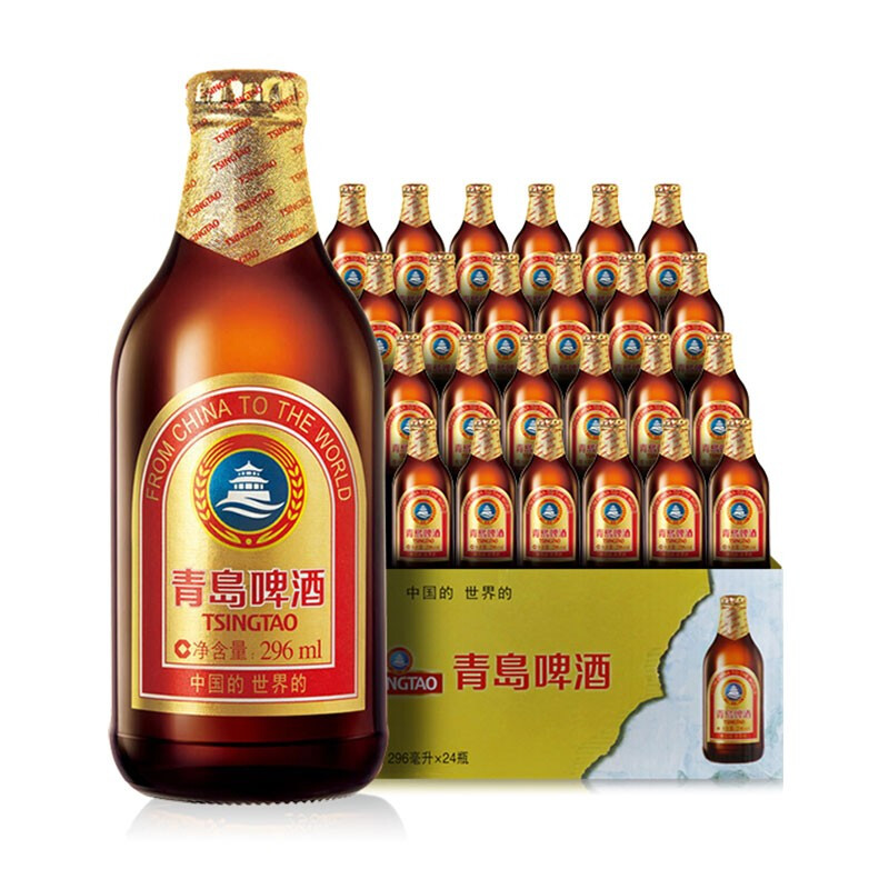 TSINGTAO 青岛啤酒 小棕金11度出游整箱 296mL*24瓶（赠纯生200ml*8瓶） 80.78元