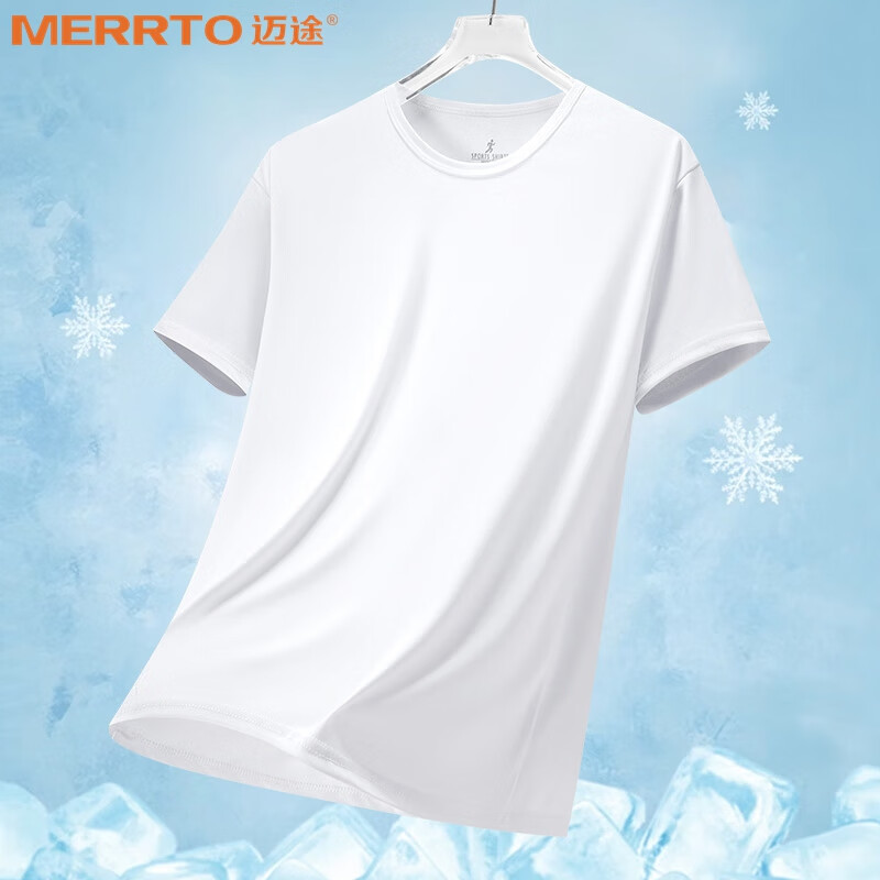 MERRTO 迈途 速干衣情侣跑步夏季运动透气户外冰丝健身羽毛球男休闲圆领T恤G MT2-白色 M(105-120)斤 24.5元