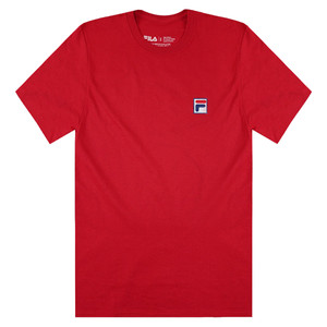 FILA 斐乐 男女同款短袖T恤 套头圆领上衣小标志式日常休闲 红色MN81A003-RED-S