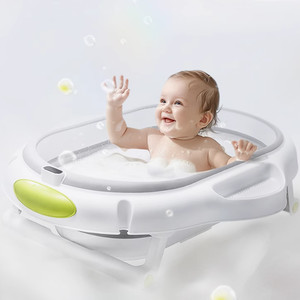 babycare婴儿洗澡盆宝宝洗澡浴桶新生儿童家用可折叠坐躺感温浴盆