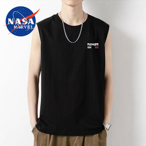 NASA MARVEL 背心 夏季圆领套头简约宽松无袖坎肩透气上衣 ROHSE黑色 M
