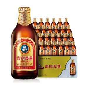 TSINGTAO 青岛啤酒 小棕金 玻璃瓶整箱啤酒 296mL 24瓶 送青岛啤酒330ml 9罐